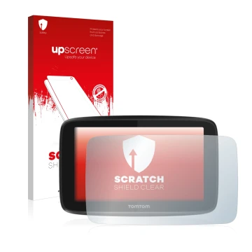 Front side of a product packaging with the brand logo upscreen. Next to it is the device TomTom GO 5200 shown with the corresp