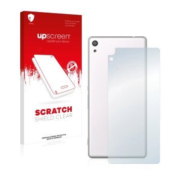Front side of a product packaging with the brand logo upscreen. Next to it is the device Sony Xperia XA Ultra (Back) shown wit