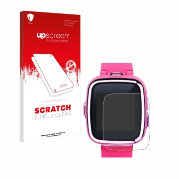 Front side of a product packaging with the brand logo upscreen. Next to it is the device Vtech Kidizoom Smart Watch 2 shown wi