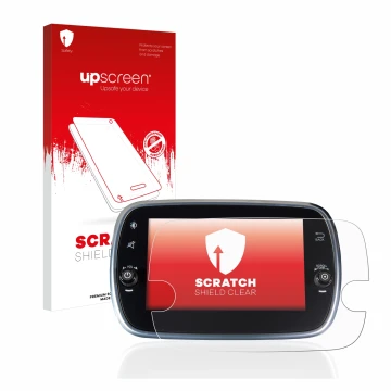 Front side of a product packaging with the brand logo upscreen. Next to it is the device Fiat 500 Abarth Uconnet 7