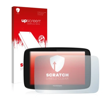 Front side of a product packaging with the brand logo upscreen. Next to it is the device TomTom GO 520 shown with the correspo