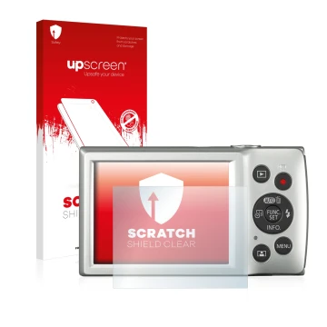 Front side of a product packaging with the brand logo upscreen. Next to it is the device Canon Digital Ixus 185 shown with the