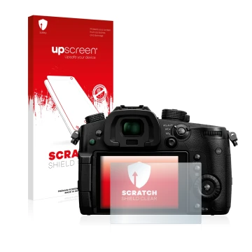 Front side of a product packaging with the brand logo upscreen. Next to it is the device Panasonic Lumix DC-GH5 shown with the