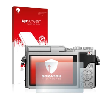 Front side of a product packaging with the brand logo upscreen. Next to it is the device Panasonic Lumix DC-GX800 shown with t