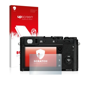 Front side of a product packaging with the brand logo upscreen. Next to it is the device Fujifilm X100F shown with the corresp