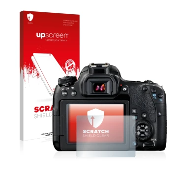 Front side of a product packaging with the brand logo upscreen. Next to it is the device Canon EOS 77D shown with the correspo