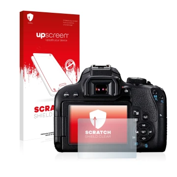 Front side of a product packaging with the brand logo upscreen. Next to it is the device Canon EOS 800D shown with the corresp