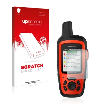 Front side of a product packaging with the brand logo upscreen. Next to it is the device Garmin inReach Explorer+ shown with t