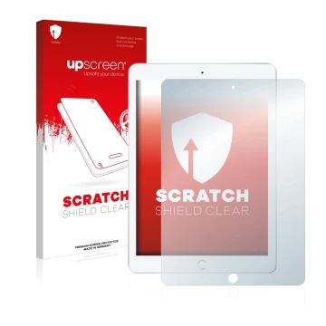 Front side of a product packaging with the brand logo upscreen. Next to it is the device Apple iPad 9.7 2017 (5th. Gen.) shown