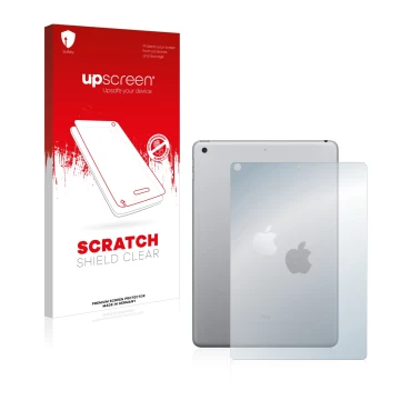 Front side of a product packaging with the brand logo upscreen. Next to it is the device Apple iPad 9.7