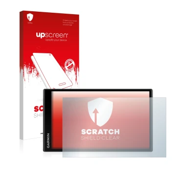 Front side of a product packaging with the brand logo upscreen. Next to it is the device Garmin Camper 770 LMT-D shown with th