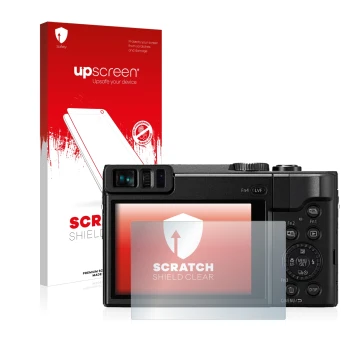 Front side of a product packaging with the brand logo upscreen. Next to it is the device Panasonic Lumix DC-TZ91 shown with th