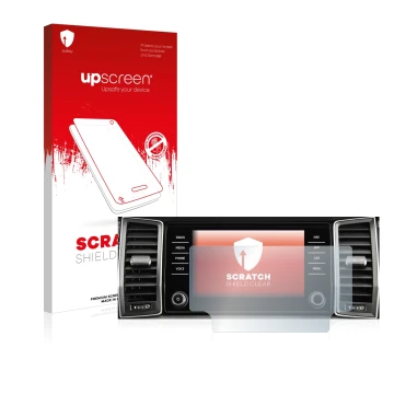 Front side of a product packaging with the brand logo upscreen. Next to it is the device Skoda Amundsen Kodiaq 2017-2018 Infot