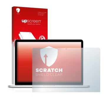 Front side of a product packaging with the brand logo upscreen. Next to it is the device Apple MacBook Pro 15