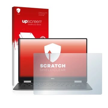 Front side of a product packaging with the brand logo upscreen. Next to it is the device Dell XPS 13 9365 2-in-1 shown with th