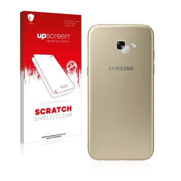 Front side of a product packaging with the brand logo upscreen. Next to it is the device Samsung Galaxy A5 2017 (ONLY Camera L