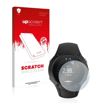 Front side of a product packaging with the brand logo upscreen. Next to it is the device Suunto Spartan Trainer Wrist HR shown