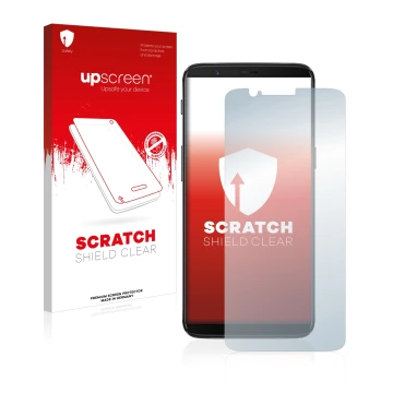 Front side of a product packaging with the brand logo upscreen. Next to it is the device OnePlus 5T shown with the correspondi