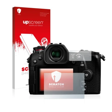 Front side of a product packaging with the brand logo upscreen. Next to it is the device Panasonic Lumix DC-G9 shown with the 