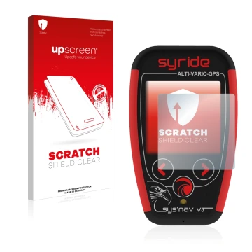 Front side of a product packaging with the brand logo upscreen. Next to it is the device Syride Sys'Nav V3 shown with the corr