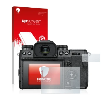 Front side of a product packaging with the brand logo upscreen. Next to it is the device Fujifilm X-H1 shown with the correspo
