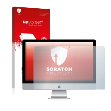 Front side of a product packaging with the brand logo upscreen. Next to it is the device Apple iMac 21.5