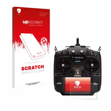 Front side of a product packaging with the brand logo upscreen. Next to it is the device Robbe Futaba T16SZ shown with the cor