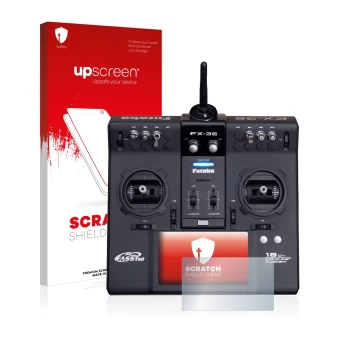 Front side of a product packaging with the brand logo upscreen. Next to it is the device Robbe Futaba FX-36 shown with the cor