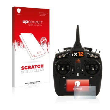 Front side of a product packaging with the brand logo upscreen. Next to it is the device Spektrum IX12 shown with the correspo