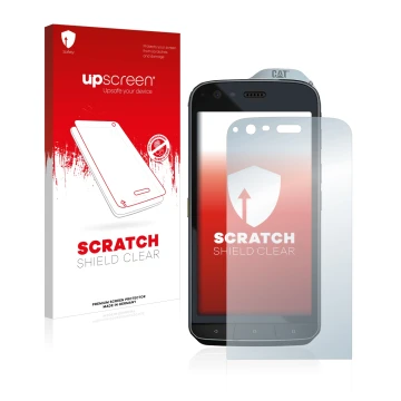 Front side of a product packaging with the brand logo upscreen. Next to it is the device Caterpillar Cat S61 shown with the co