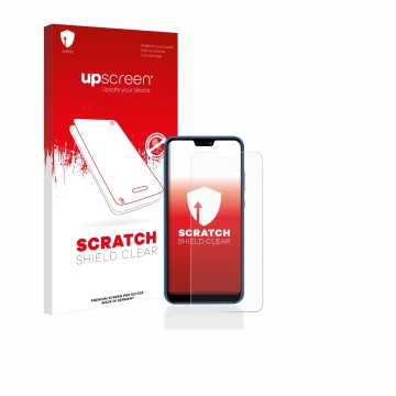 Front side of a product packaging with the brand logo upscreen. Next to it is the device Huawei P20 lite 2018 shown with the c