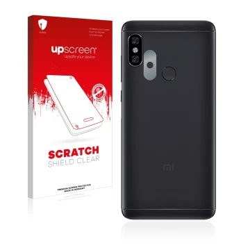 Front side of a product packaging with the brand logo upscreen. Next to it is the device Xiaomi Redmi Note 5 (ONLY Camera Lens