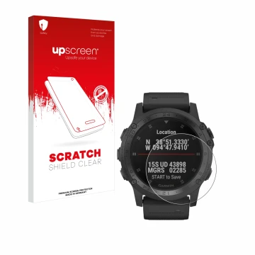Front side of a product packaging with the brand logo upscreen. Next to it is the device Garmin Tactix Charlie shown with the 