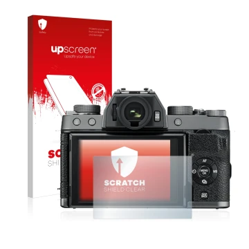 Front side of a product packaging with the brand logo upscreen. Next to it is the device Fujifilm X-T100 shown with the corres
