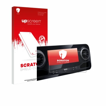 Front side of a product packaging with the brand logo upscreen. Next to it is the device Mercedes-Benz Sprinter 2018 MBUX 7