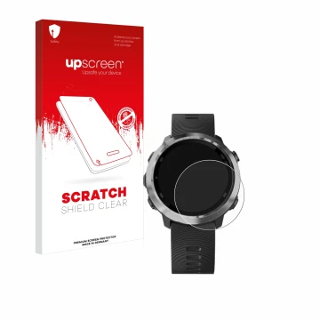 Front side of a product packaging with the brand logo upscreen. Next to it is the device Garmin Forerunner 645 Music shown wit