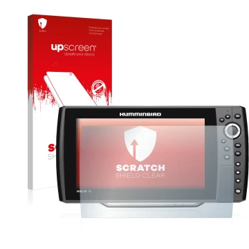 Front side of a product packaging with the brand logo upscreen. Next to it is the device Humminbird Helix 10 shown with the co