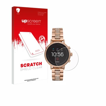 Front side of a product packaging with the brand logo upscreen. Next to it is the device Fossil Q Venture HR (4.Gen) shown wit