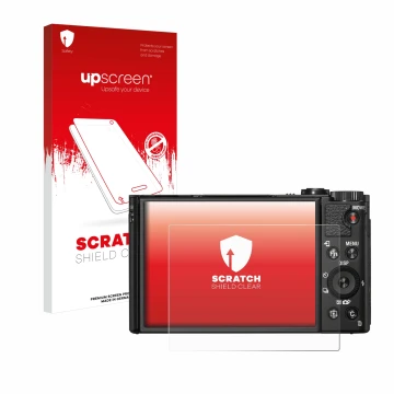Front side of a product packaging with the brand logo upscreen. Next to it is the device Sony Cyber-Shot DSC-HX99 shown with t