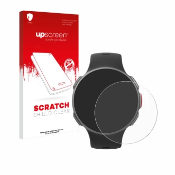 Front side of a product packaging with the brand logo upscreen. Next to it is the device Polar Vantage V shown with the corres