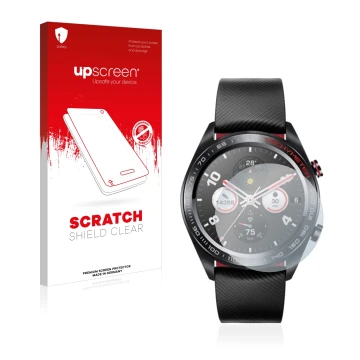 Front side of a product packaging with the brand logo upscreen. Next to it is the device Honor Watch Magic shown with the corr