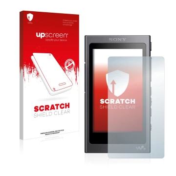 Front side of a product packaging with the brand logo upscreen. Next to it is the device Sony Walkman A40 shown with the corre