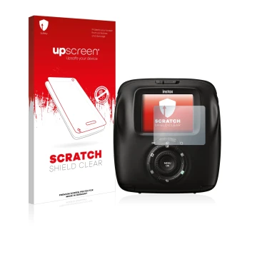 Front side of a product packaging with the brand logo upscreen. Next to it is the device Fujifilm Instax Square SQ20 shown wit