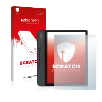 Front side of a product packaging with the brand logo upscreen. Next to it is the device Kobo Forma shown with the correspondi