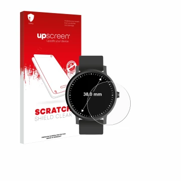 Front side of a product packaging with the brand logo upscreen. Next to it is the device Circular Displays (ø: 38 mm) shown wi
