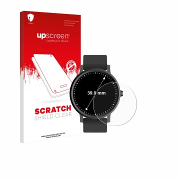 Front side of a product packaging with the brand logo upscreen. Next to it is the device Circular Displays (ø: 39 mm) shown wi