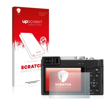 Front side of a product packaging with the brand logo upscreen. Next to it is the device Panasonic Lumix DC-TZ96 shown with th