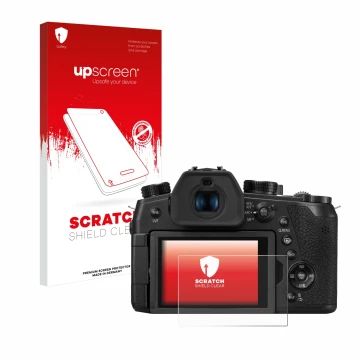 Front side of a product packaging with the brand logo upscreen. Next to it is the device Panasonic Lumix DC-FZ1000 II shown wi