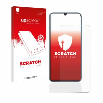 Front side of a product packaging with the brand logo upscreen. Next to it is the device Samsung Galaxy A40 shown with the cor
