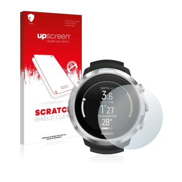 Front side of a product packaging with the brand logo upscreen. Next to it is the device Suunto D6 Support shown with the corr